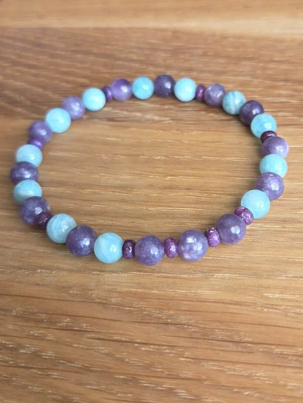 Lepidolite & Amazonite Beaded Stretch Bracelet | Handmade